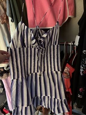 Anthropologie Purple and White Striped Tie-Front Dress